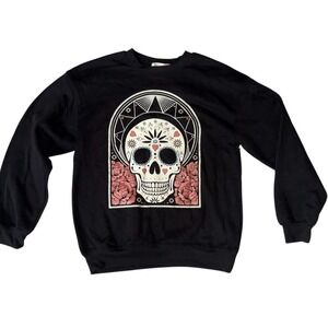 Wound Up Women XS Black Sugar Skull Graphic Sweatshirt Halloween day of the dead
